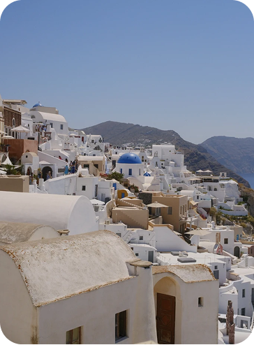 Santorini white buildings and blue domes